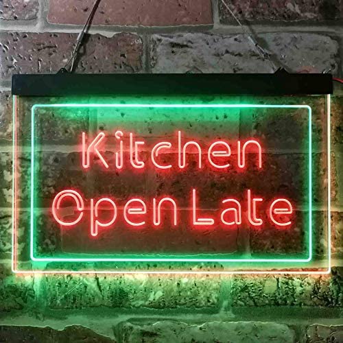 Restaurant Bar Kitchen Open Late Dual LED Neon Light Sign